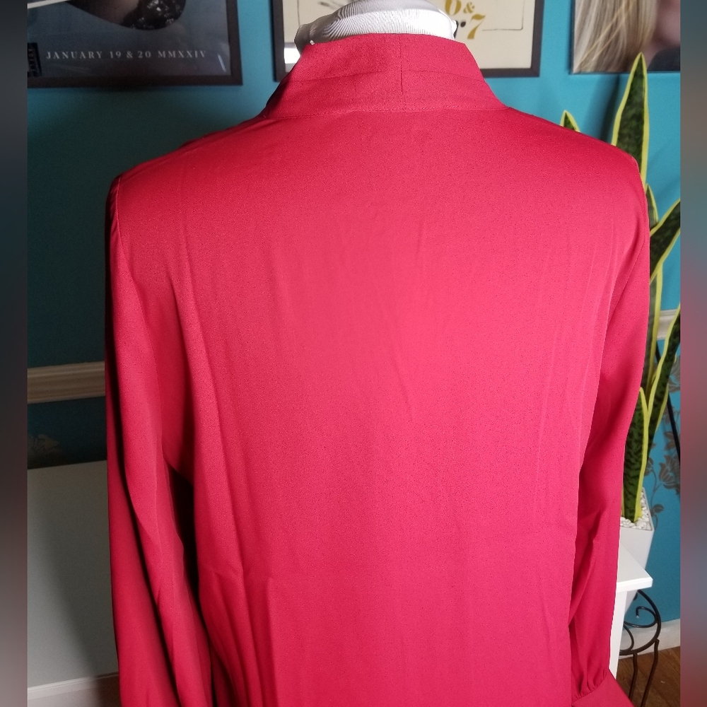 WHBM Long Sleeve V Neck Blouse Deep Red - Picture 9 of 12